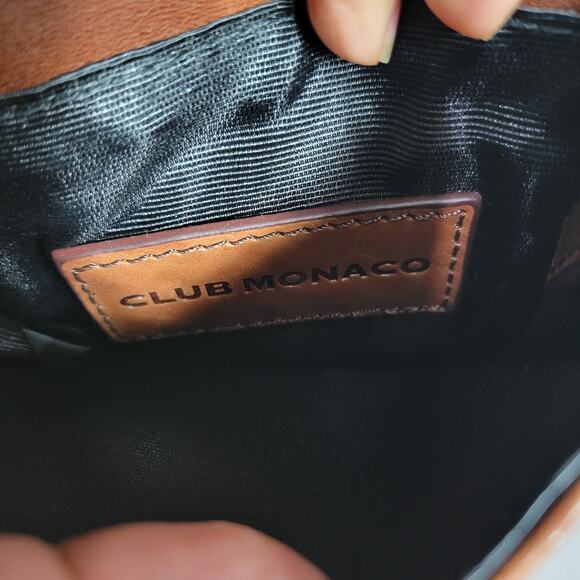 Club Monaco Leather Bag Brown Crossbody Chain Strap Satchel Saddlebag Calf Hair - Picture 6 of 12